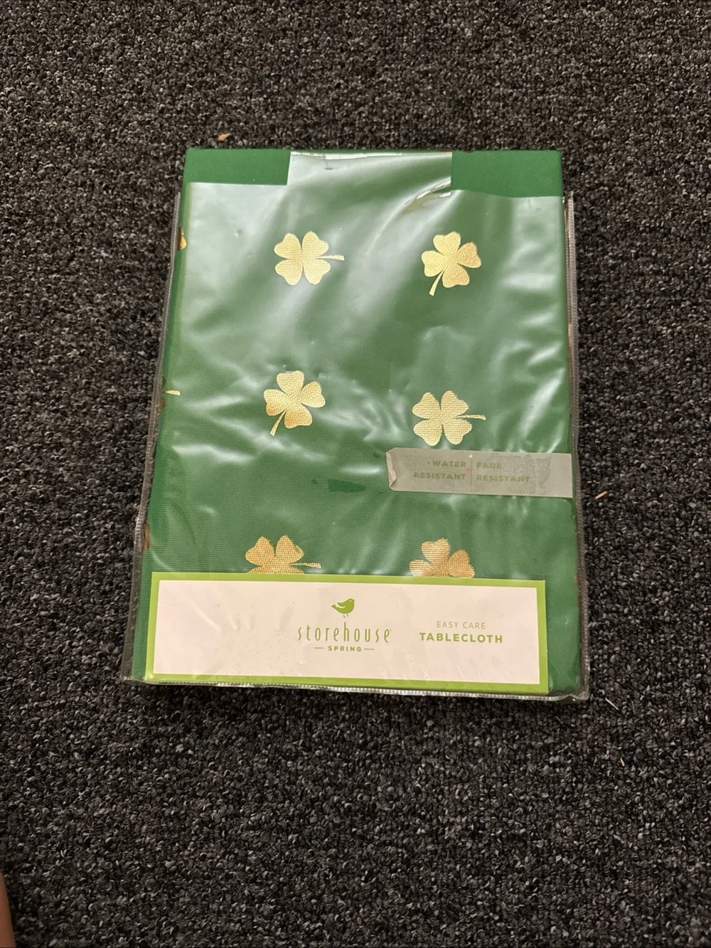Spring Green Tablecloth with Gold Shamrock Print